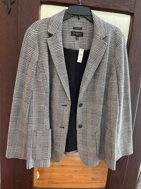 Talbots Black and White Glen Plaid Blazer